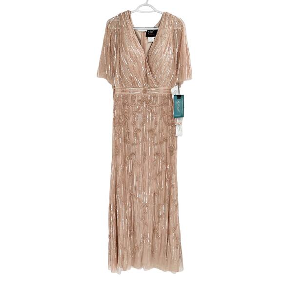 Mac Duggal 9064 Blush Embellished Cap Sleeve Faux Wrap Trumpet Gown 10 NWT - Picture 3 of 7